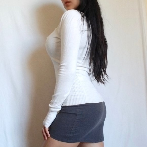 Express Design Studio White Knit V-neck Sweater S - Picture 3 of 9